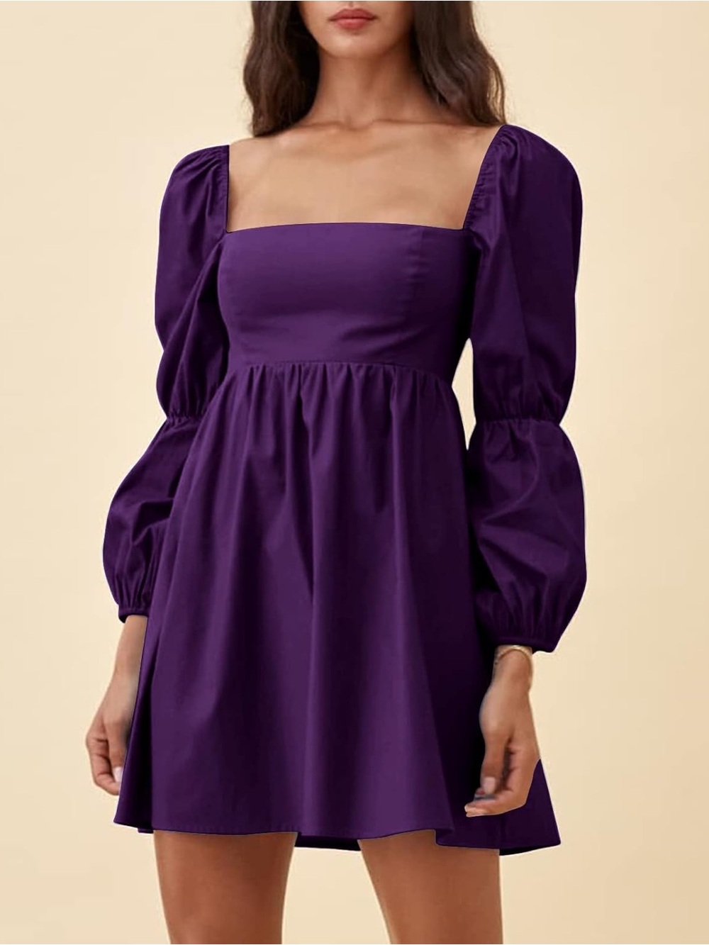 Exlura Purple Puff Sleeve Babydoll Mini Dress Square Neck Small Milkmaid Cottage
